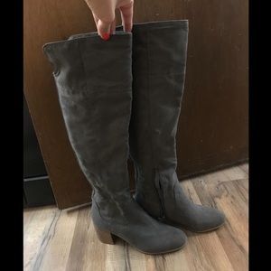 Grey suede over the knee boots